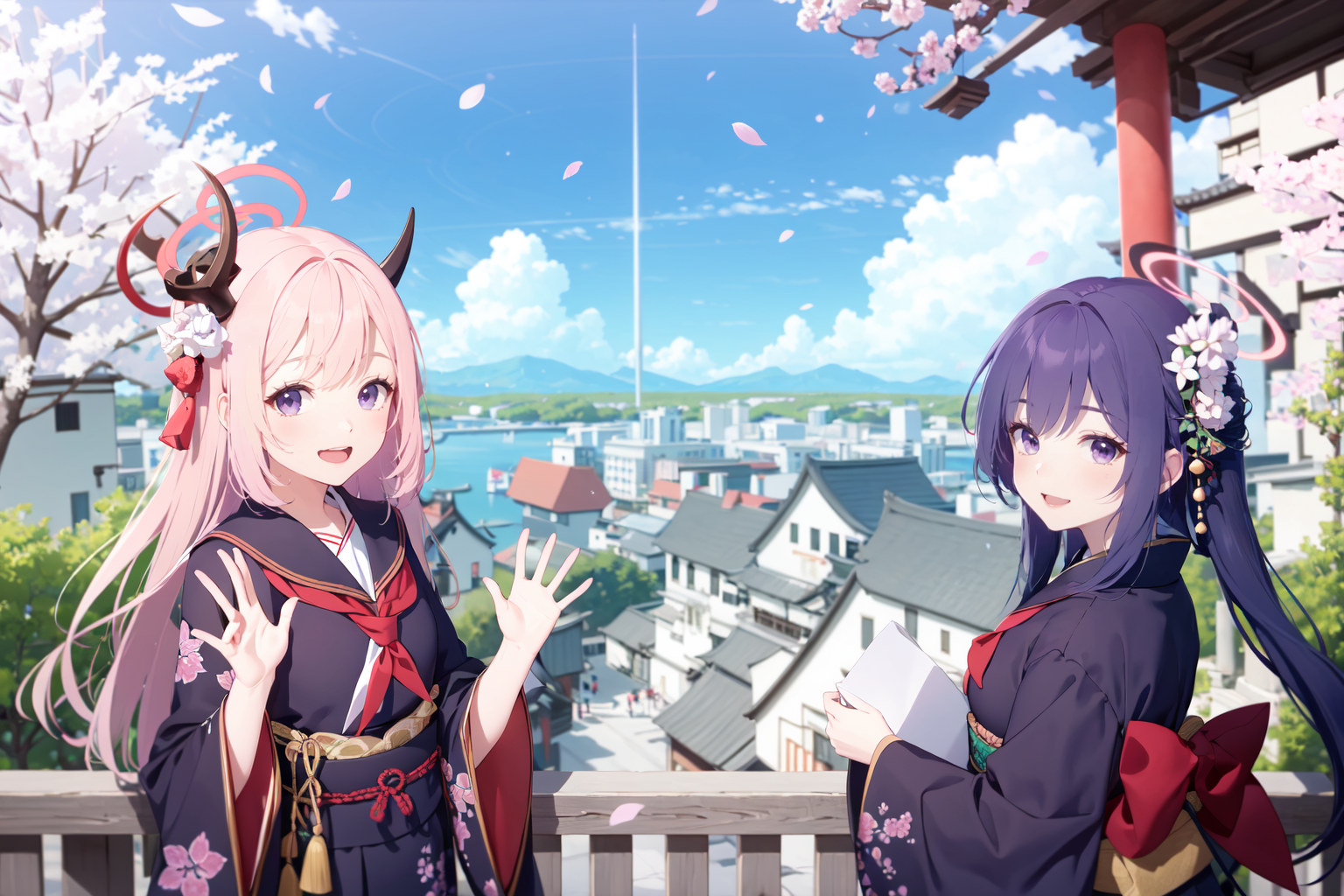 20529-3089360082--halo, waving, long hair, outdoors, multiple girls, japanese clothes, lantern, cherry blossoms, kimono, east asian architecture,.png